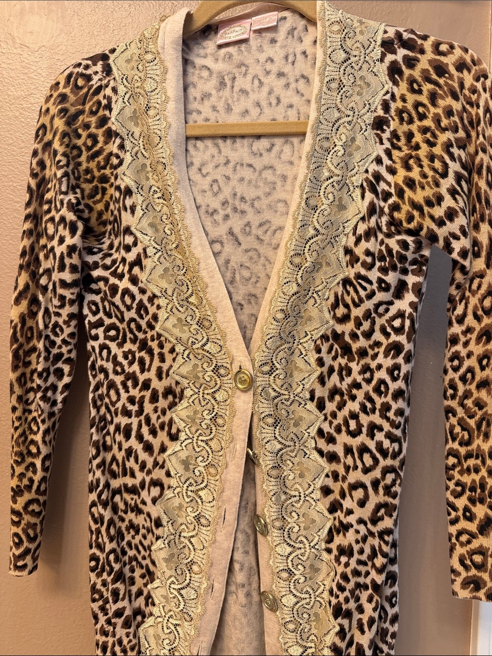 Leopard Print Lace-Trim Cardigan - Tan & Black